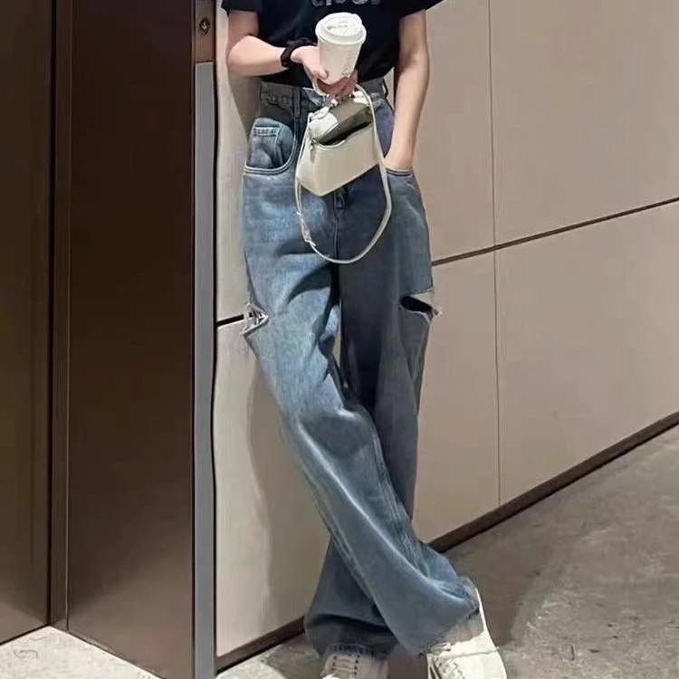 高腰破洞显瘦小众马吉拉风格牛仔裤W095(b14-7)