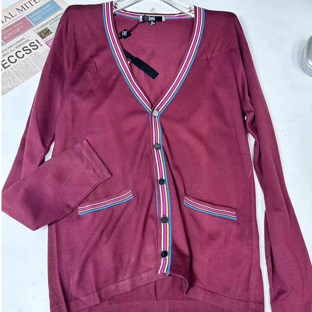 时尚彩条拼接柔软舒适V领个性精致毛针织衫上衣(A19-4)1011