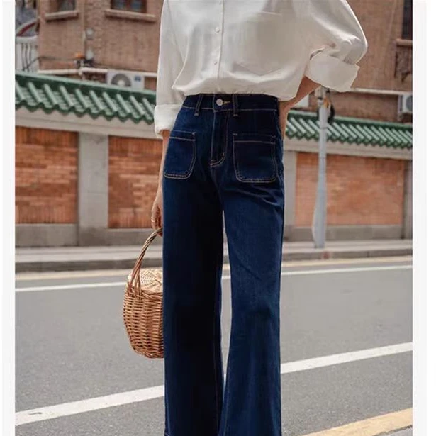 品牌剪标!法式复古牛仔裤女显瘦高腰九分阔腿直筒裤H022(A17-3)