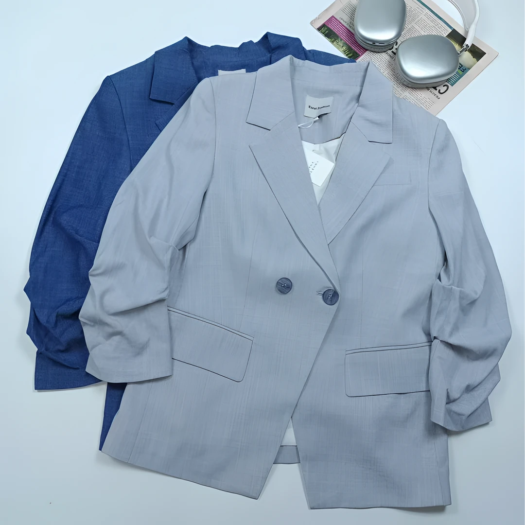 高级感时尚百搭通勤褶皱袖两粒扣西装外套10026(C7-2)