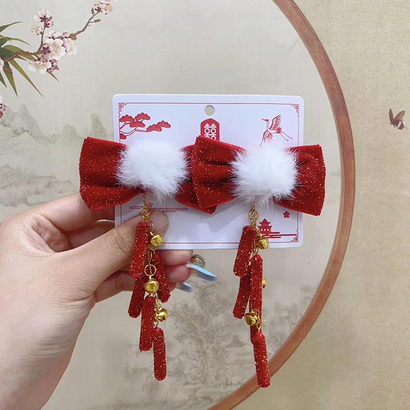 XN168 儿童新年发夹女童古风汉服头饰女孩国风锦鲤发卡宝宝流苏拜