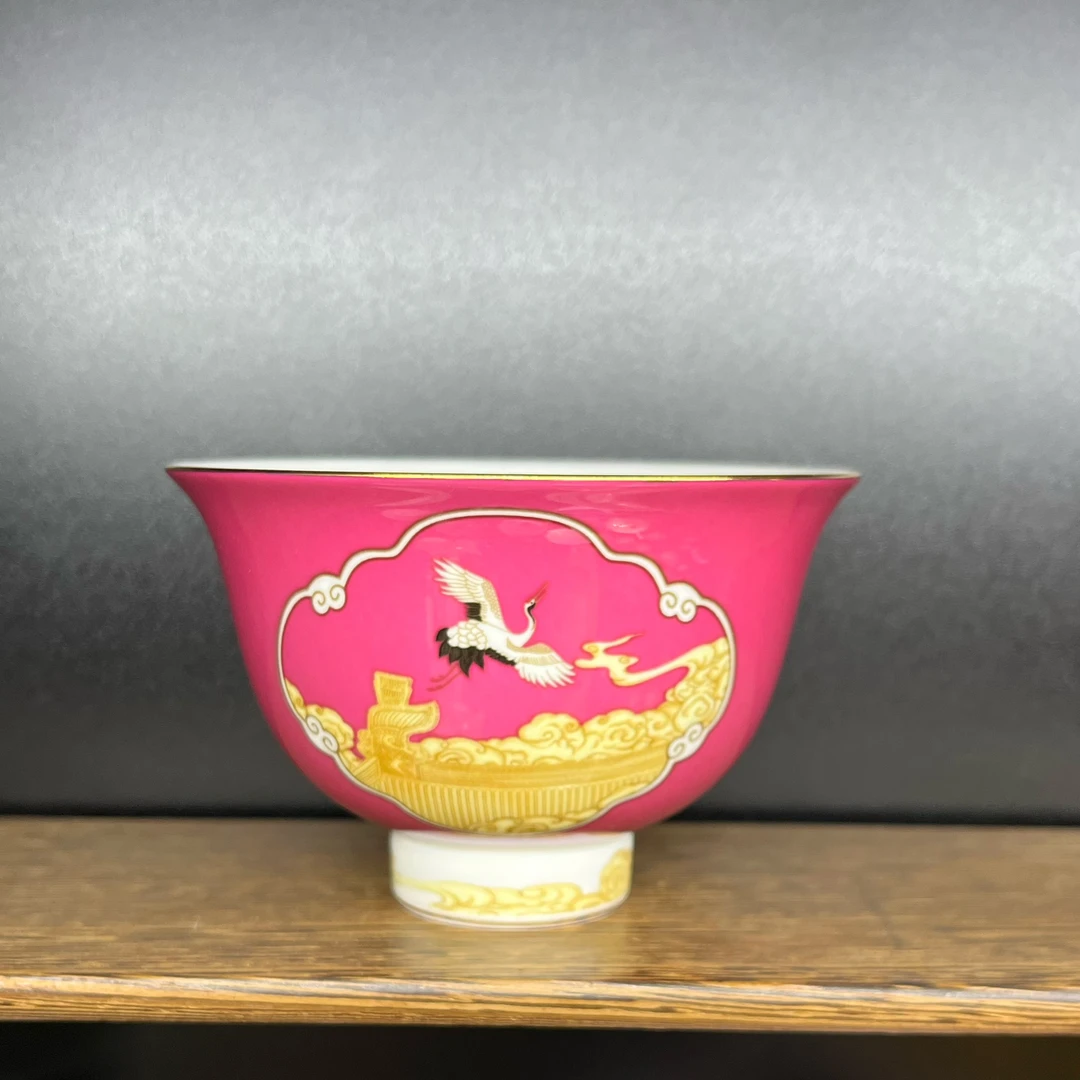 MEISHU美墅 高骨瓷酥油杯珐琅彩祥云瑞鹤描金手绘酥油杯（一对装）