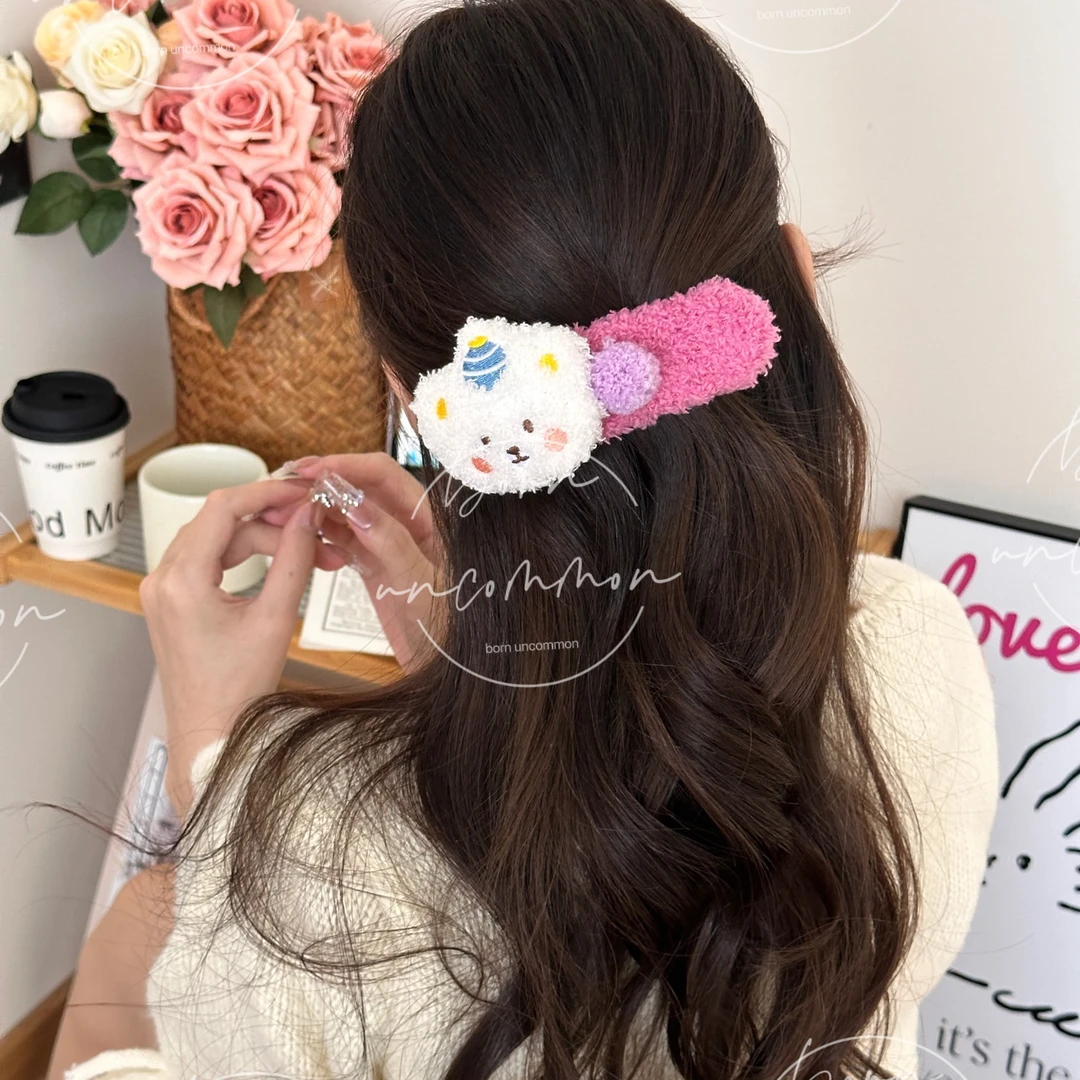 毛绒小熊大号鸭嘴夹女秋冬可爱发夹后脑勺发卡毛毛高级感夹子头饰