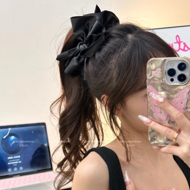 不规则大蝴蝶结缎面精致发抓扎头发短发夹后脑