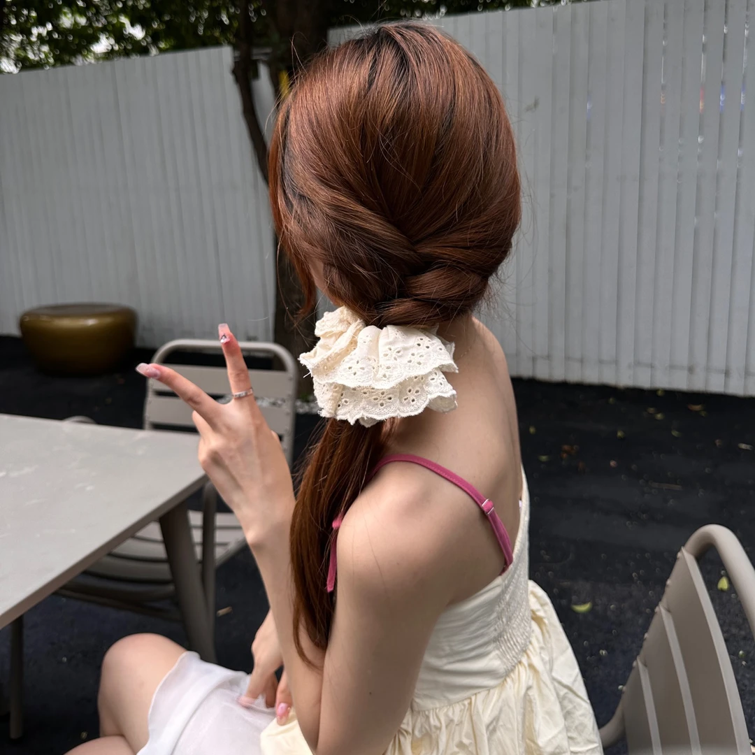 露思同款蕾丝镂空花边发圈法式大号扎头发头花发夹头绳女百搭少女