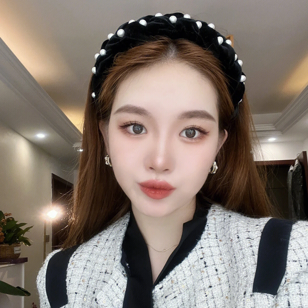 黑色丝绒珠珠发卡发箍女款显脸小头箍百搭手工气质网红头饰