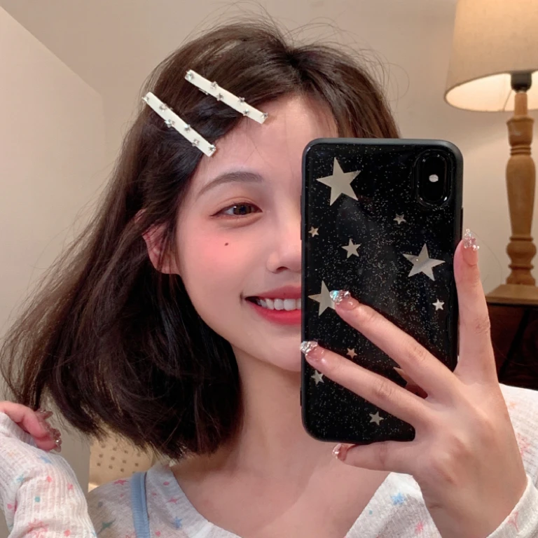 合金发饰 Y2k黑白闪闪星星发夹少女刘海夹一字夹鸭嘴夹发卡碎发夹