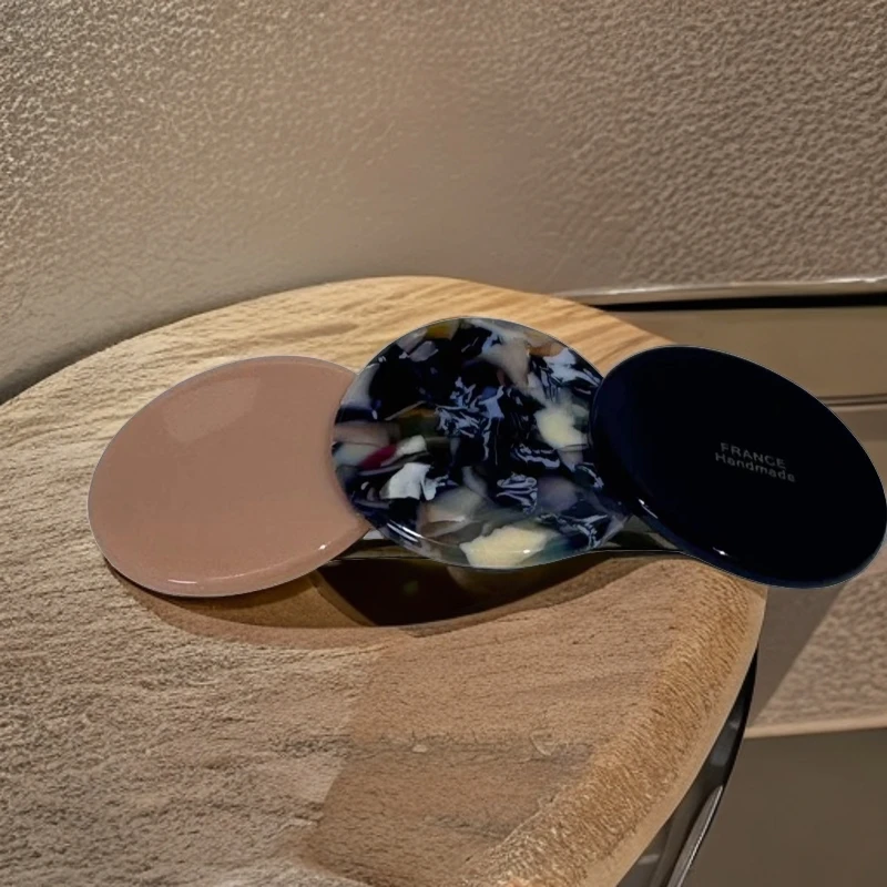 514-韩国进口ins风法式小众圆形叠片拼色弹簧夹 马尾发夹盘发夹