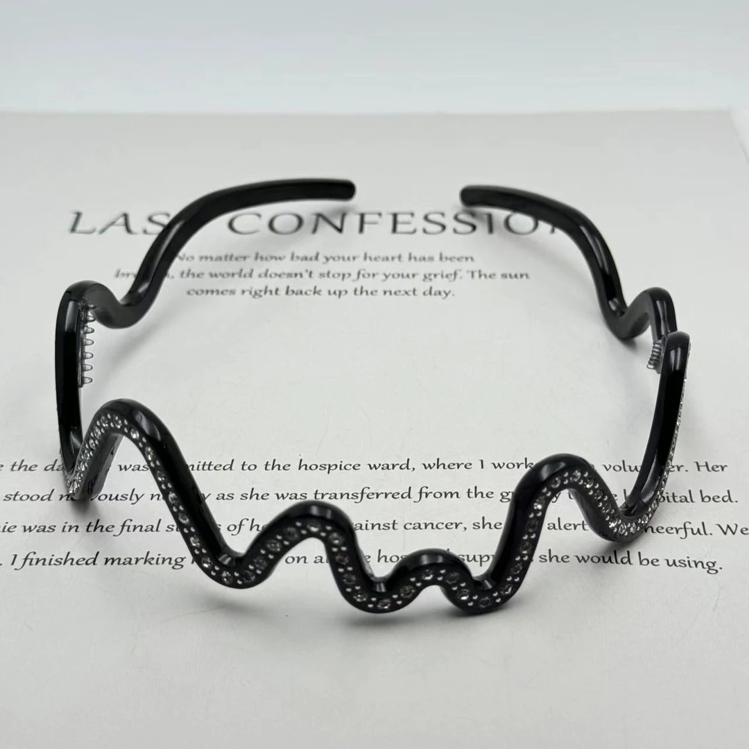 1361-进口醋酸波浪轻奢发箍气质时尚百搭黑色简约个性ins网红少女