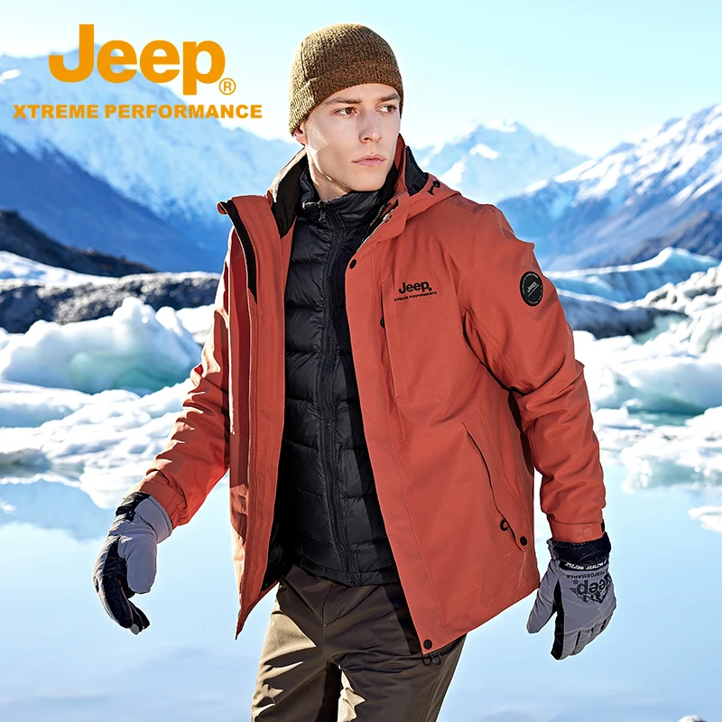 JEEP/吉普户外运动男士三合一冲锋衣防水保暖防风秋冬季棉服外套