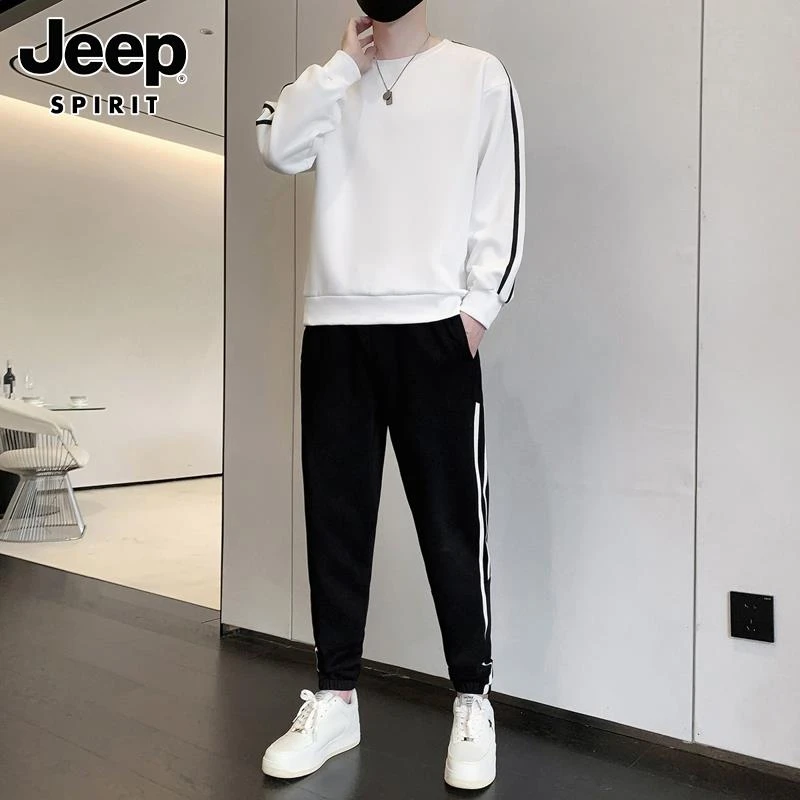 Jeep吉普男士套装秋季新款潮牌圆领卫衣搭配束脚裤时尚休闲两件套