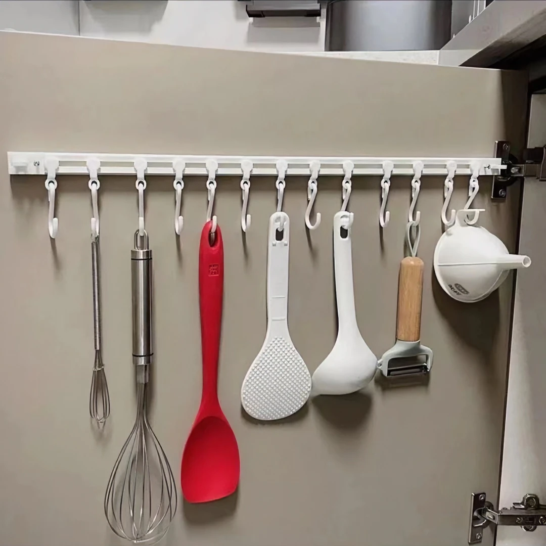 橱柜连排挂钩厨房排钩可滑动S钩多功能钩子浴室免打孔长排贴钩