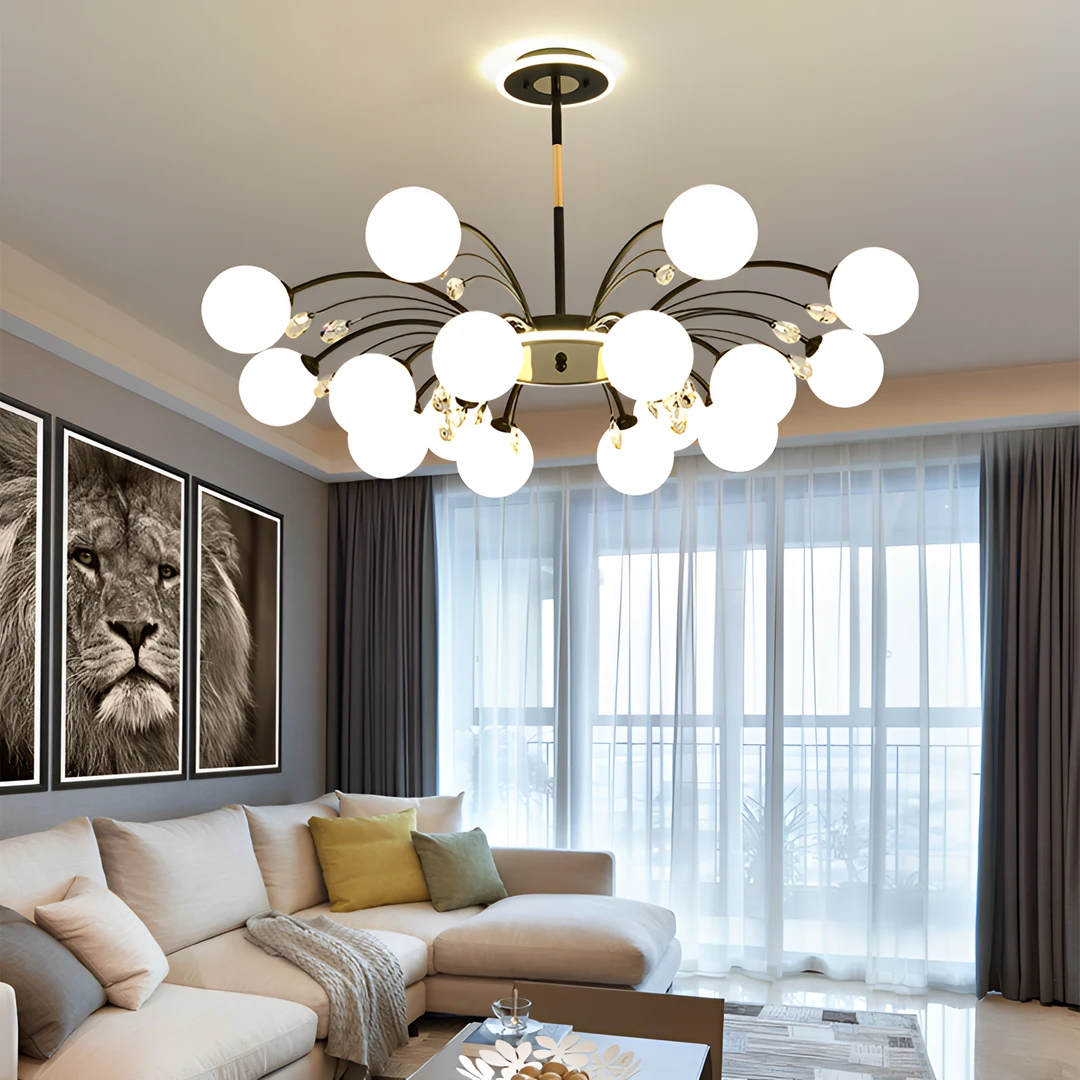 北欧客厅灯吊灯餐厅现代简约大气家用主卧房间水晶魔豆灯具套餐