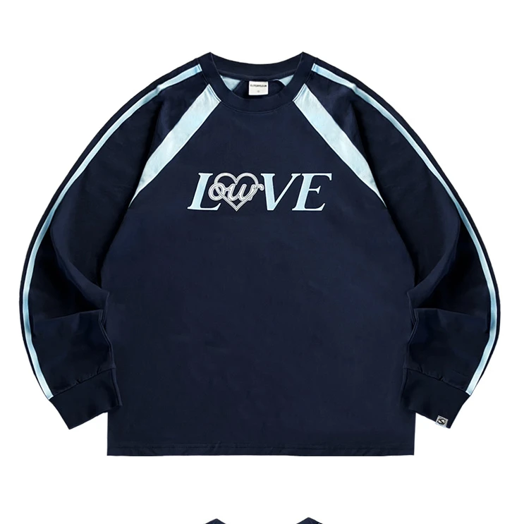 OSO女士T恤长袖款男女同款美式运动休闲情侣复古宽松