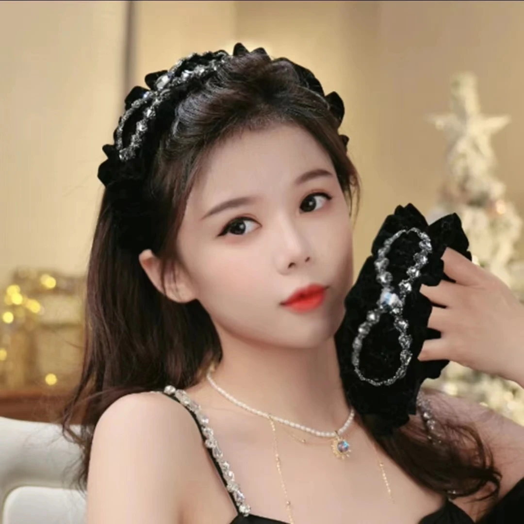 秋冬新款气质黑色头箍发饰褶皱丝绒复古法式网红气质百搭发箍头饰