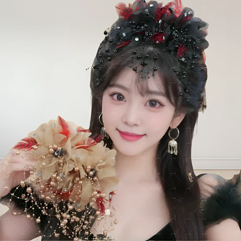 奢香夫人冬季新款珠珠羽毛鲨鱼夹高级感百搭波点发夹法式轻奢抓夹