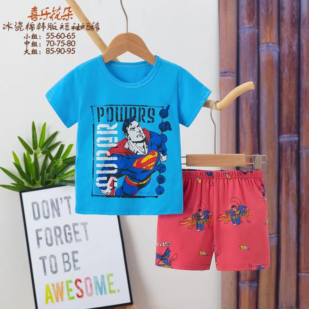套装卡通风夏季常规男短裤韩版夏天夏装中大童洋气运动薄款卡通