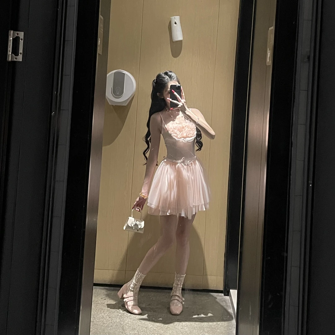 【草莓 - 花绘】法式甜美系气质温柔吊带花朵粉色辣妹风连衣裙