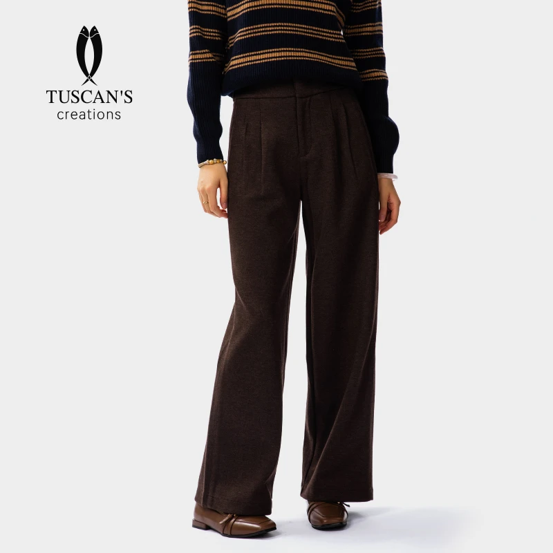TUSCAN'S CREATIONS秋冬简约休闲高腰保暖阔腿裤宽松显瘦直筒裤