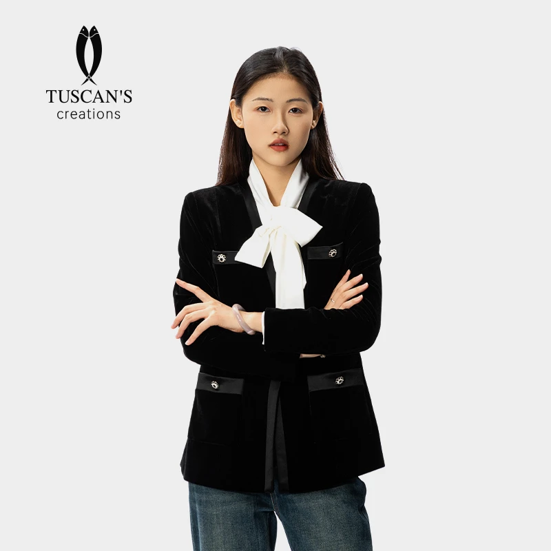 TUSCAN'S CREATIONS秋季新款高级赫本气质小香风百搭V领女士外套