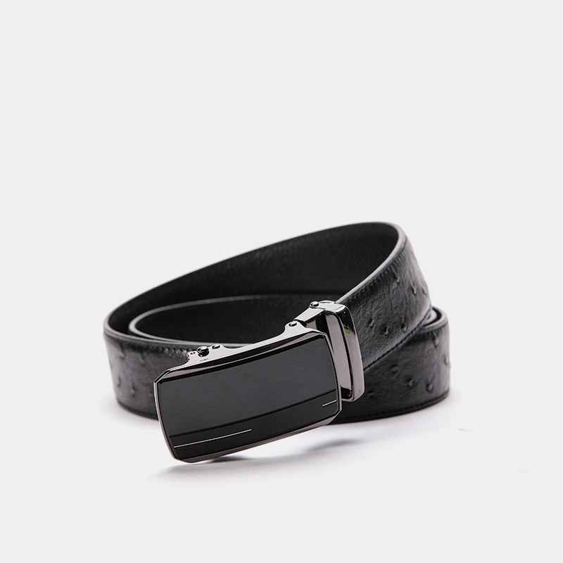 TUSCAN'S CREATIONS真皮时尚休闲鸵鸟纹皮带黑色轻奢百搭简约男士