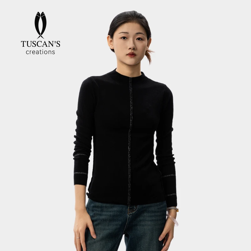 TUSCAN'S CREATIONS时尚休闲百搭修身半高领纯色保暖羊毛女打底衫