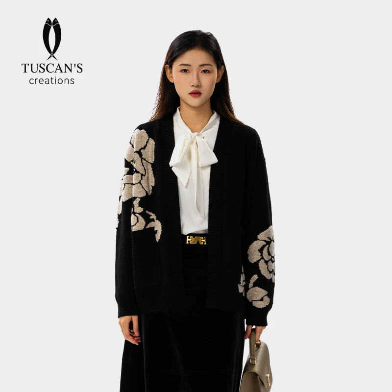 TUSCAN'S CREATIONS秋冬时尚休闲长袖毛织开衫