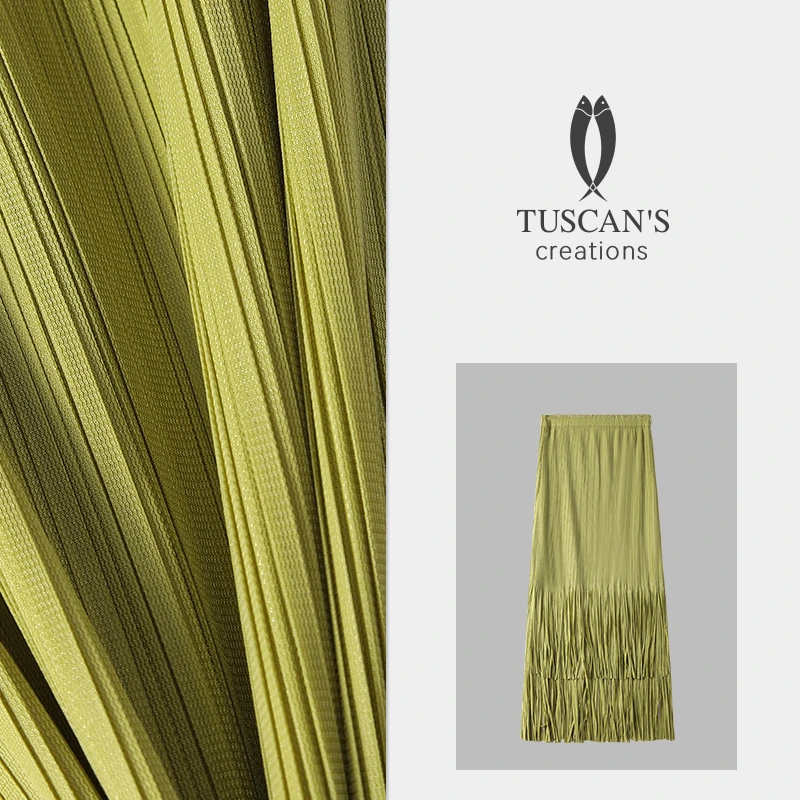 夏季新款时尚气质高腰流苏长款百褶裙褶皱百搭女半身裙TS时代双鱼