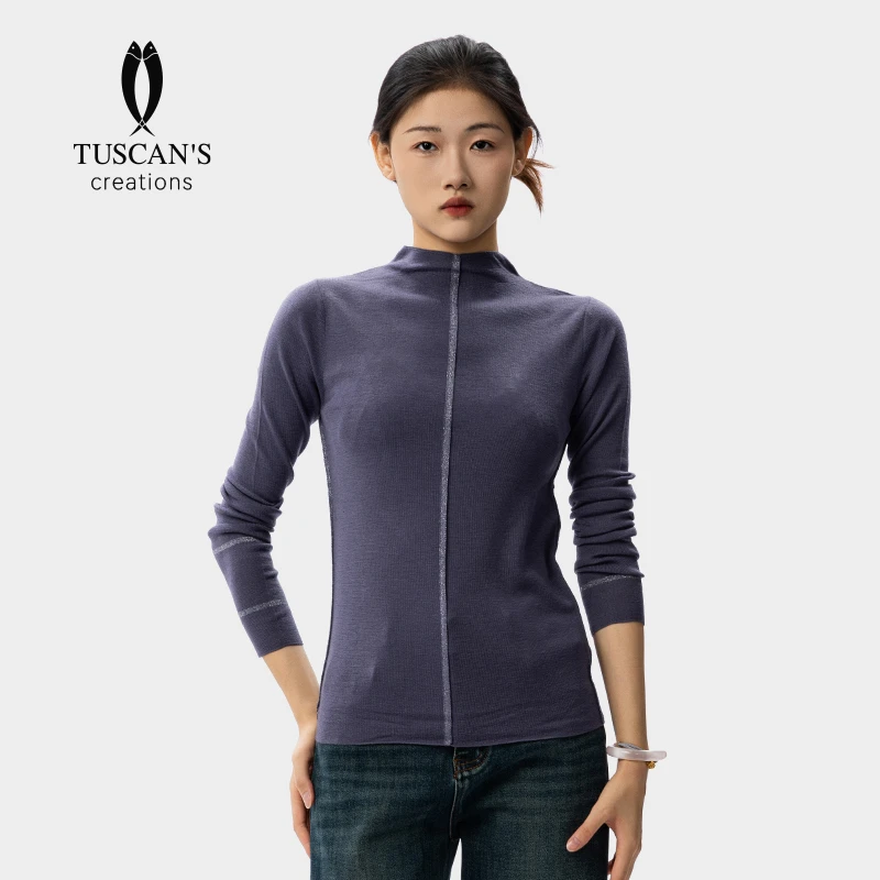 TUSCAN'S CREATIONS时尚休闲百搭修身半高领纯色保暖羊毛女打底衫