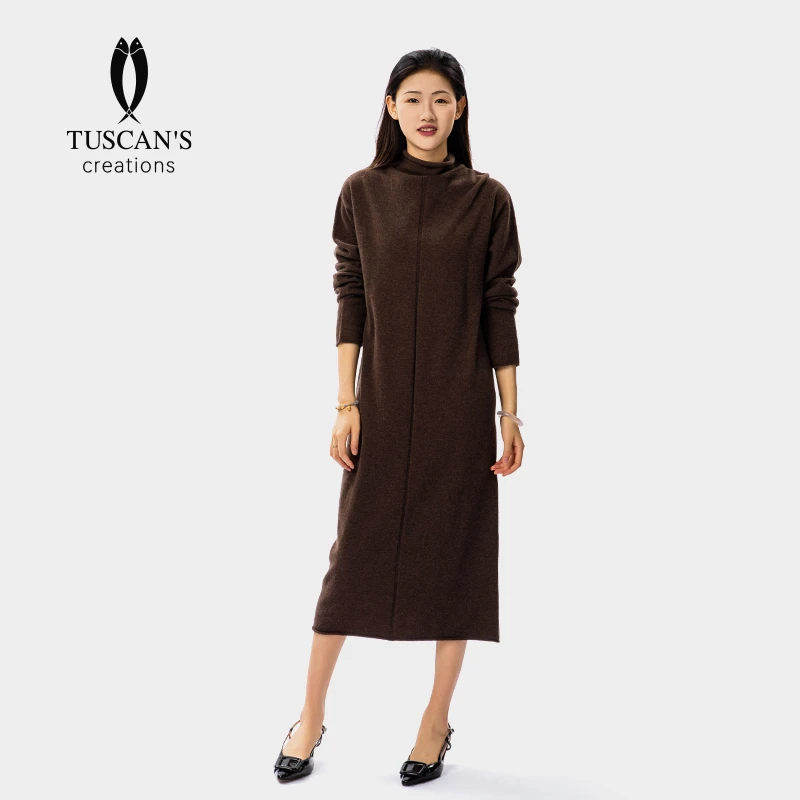 半高领休闲长袖连衣裙女纯色宽松打底长裙显瘦内搭一步裙TS时代