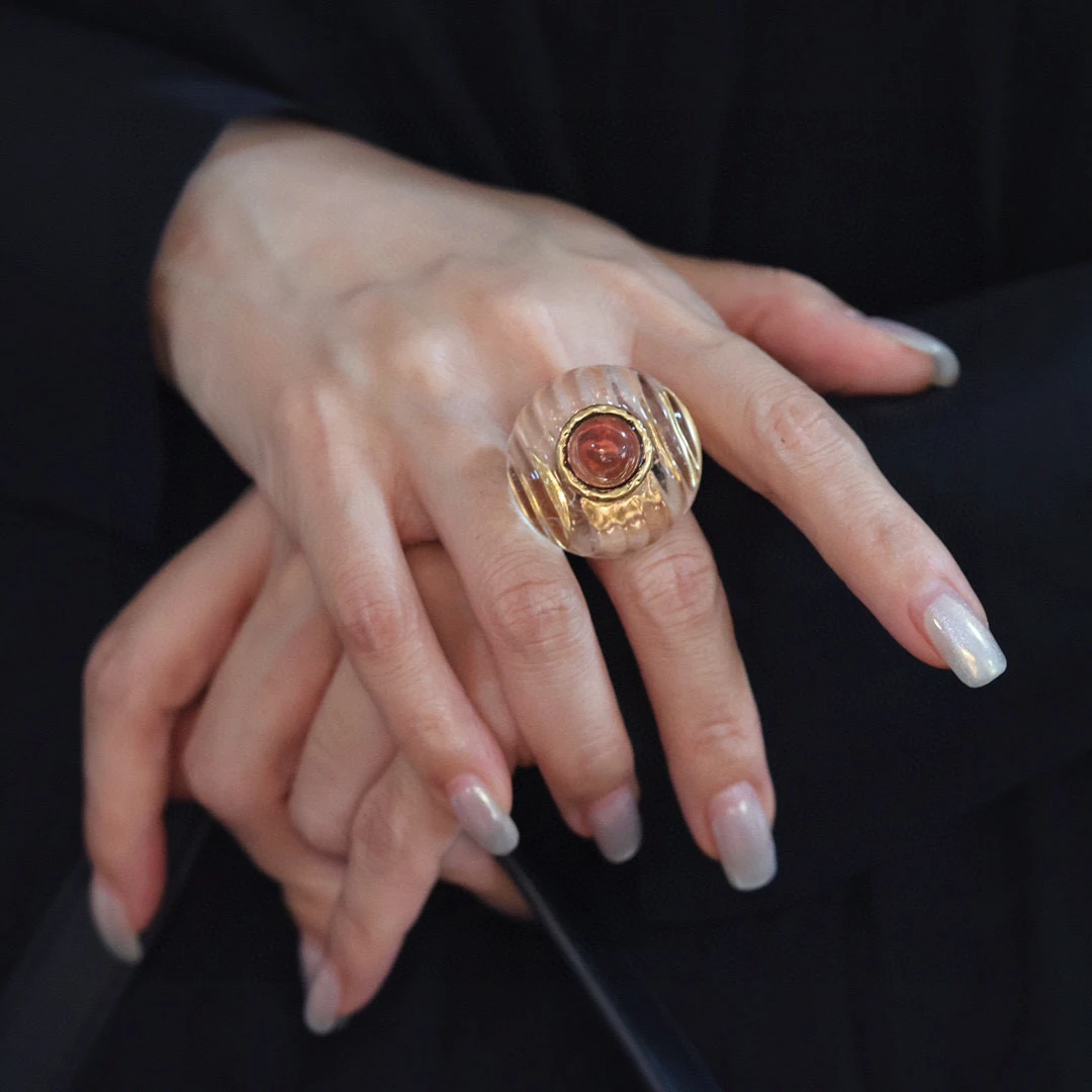 oushiyuan/欧饰缘 铜合金仿水晶戒指 DB中古琉璃开口女款戒指335