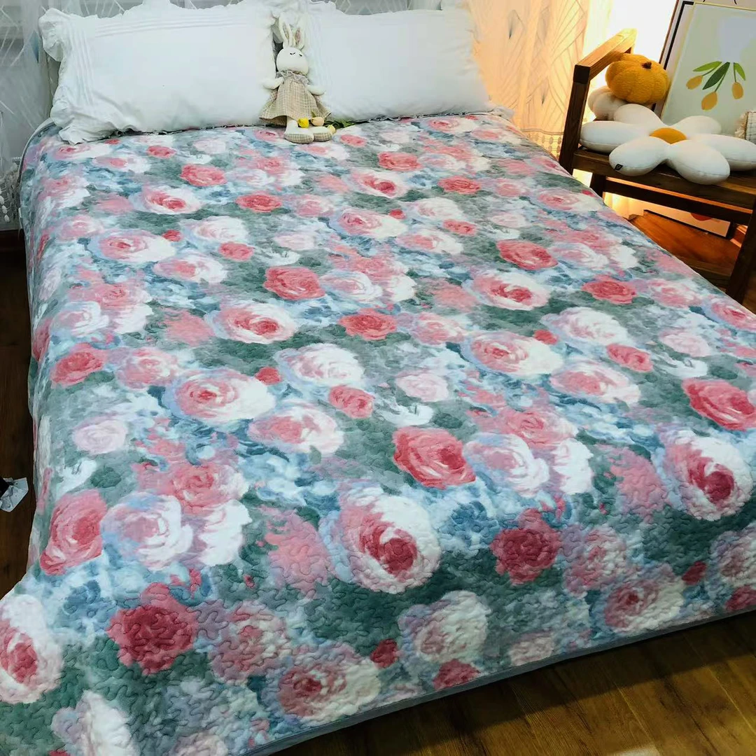 【花团锦簇】唐锦绒牛奶绒加厚床盖一条2×2.3速热保暖触身即热