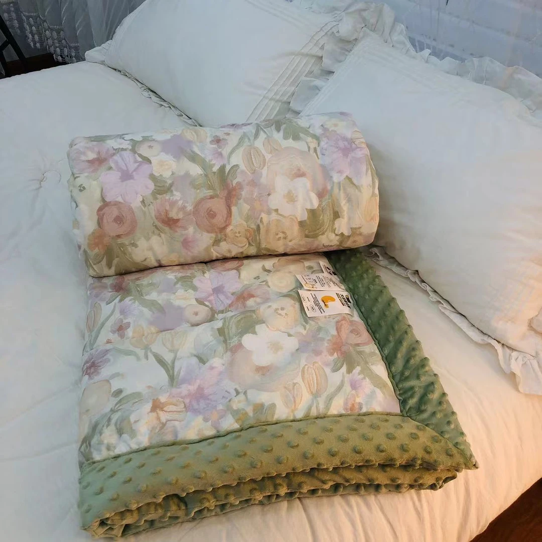 【莫奈花园】A面纯棉B面婴儿绒2X2.3加厚豆豆被！填充大豆纤维！