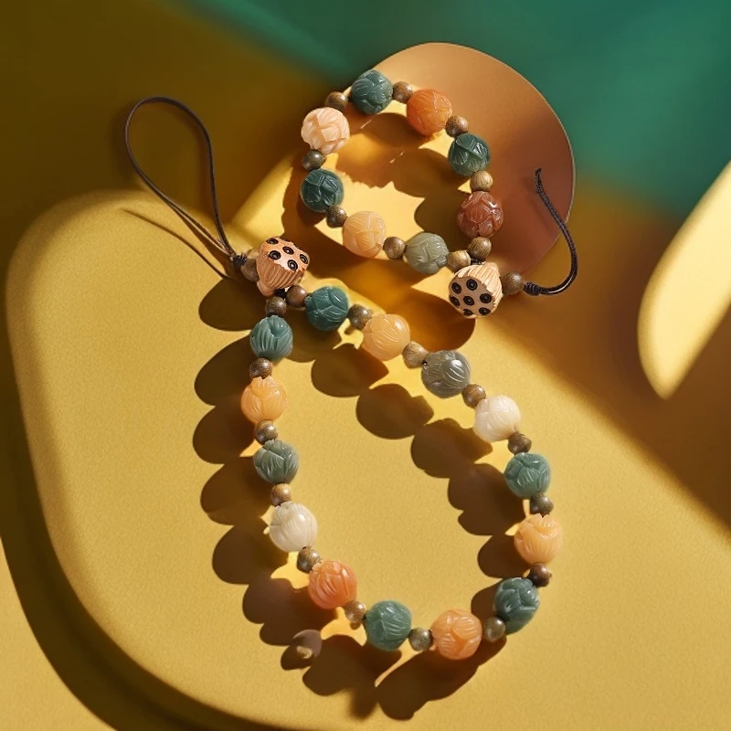 雅致菩提莲花手机挂饰女款新中式防丢链手机壳挂绳挂件