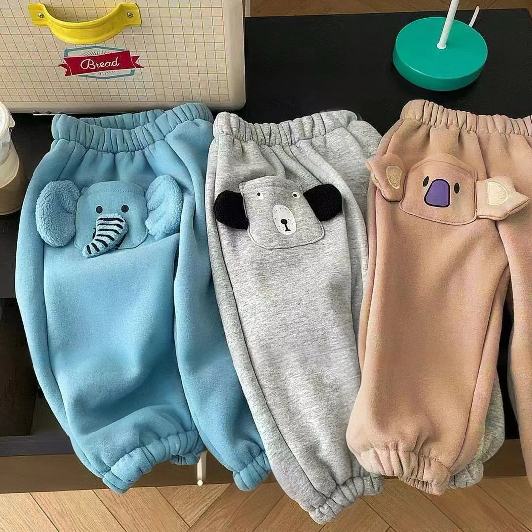 【加绒】秋冬加绒加厚儿童休闲裤大象立体可爱百搭宽松卡通裤子