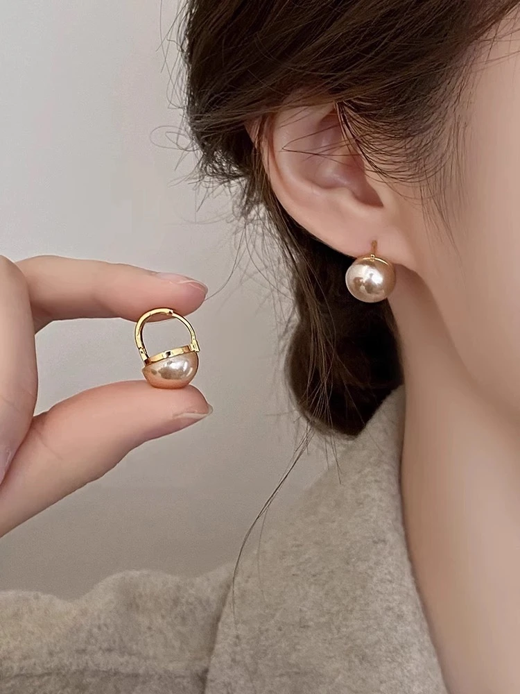铜合金仿珍珠耳饰 925银针馒头珠香槟色珍珠耳环女高级感气质F720