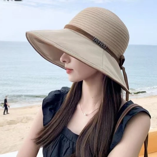 夏季新款大帽檐女渔夫帽网红版户外遮阳帽防晒太阳帽遮脸防紫外线
