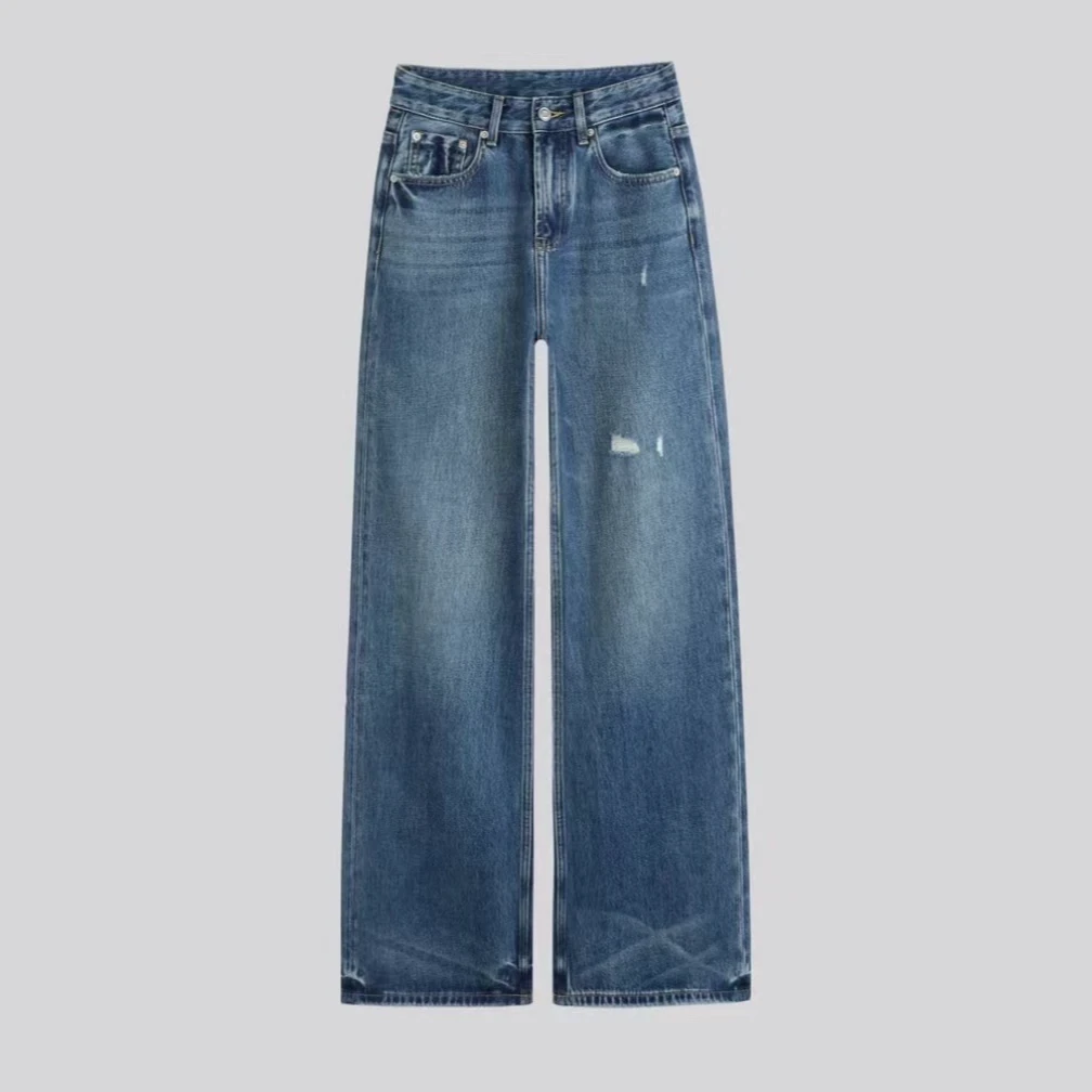 LEYING乐萦2025女士时尚直筒宽松休闲百搭水洗蓝色牛仔裤