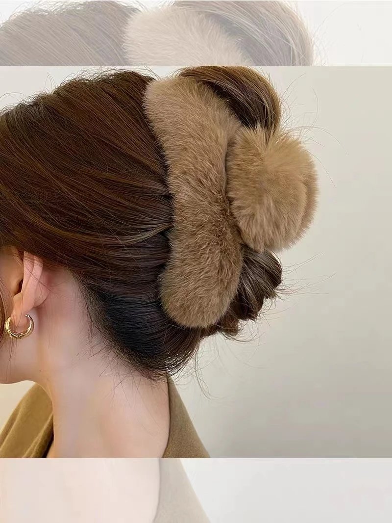 加大号毛毛绒高级感轻奢网红女后脑勺2023新款高端鲨鱼夹