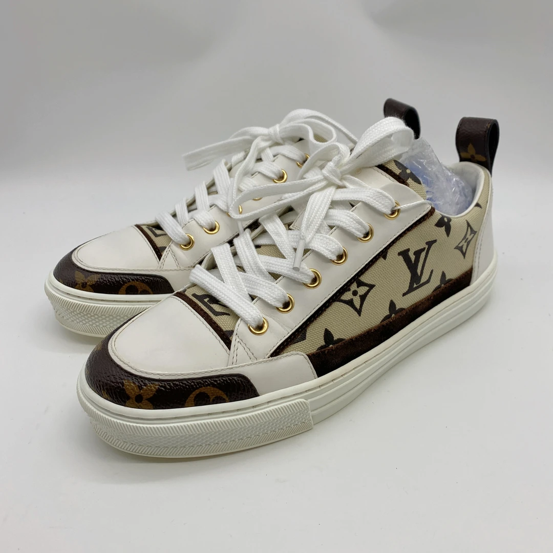 95新 LouisVuitton/路易威登 36码女士老花麂皮满印布鞋板鞋
