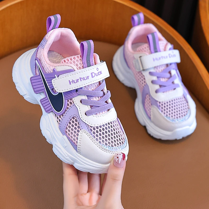 2025春夏新款3-6-12岁女童运动鞋防滑软底儿童透气单网鞋男童学步