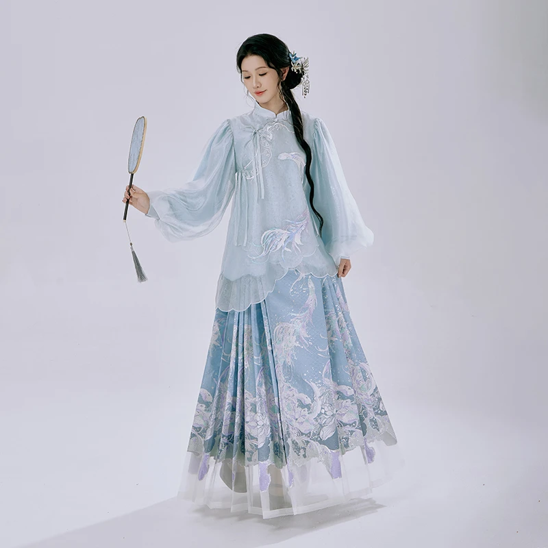 月渺境·【灵鱼】明制汉服马面裙套装女2025春季新款国风织金半身裙