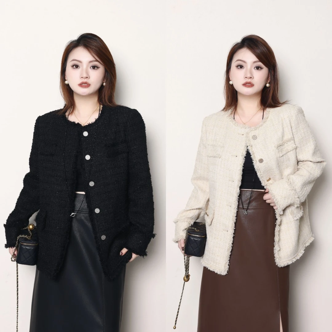 QC杨杨【绮丽香香】微胖大码女秋时尚气质显瘦小香风外套ZY408L52