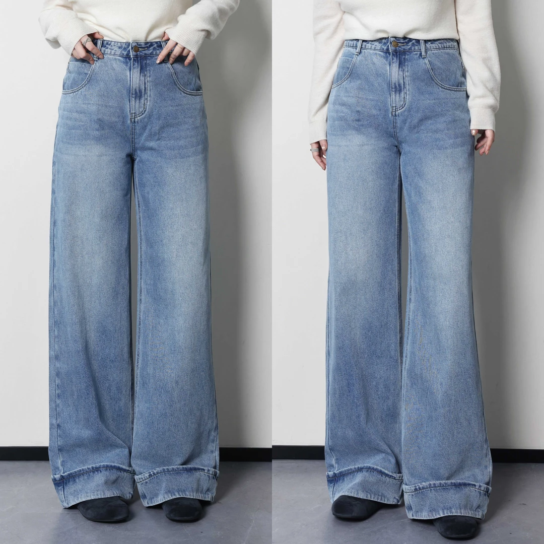 QC杨杨【丹宁都市】微胖大码女装秋冬时尚百搭磨毛牛仔裤ZY409H20