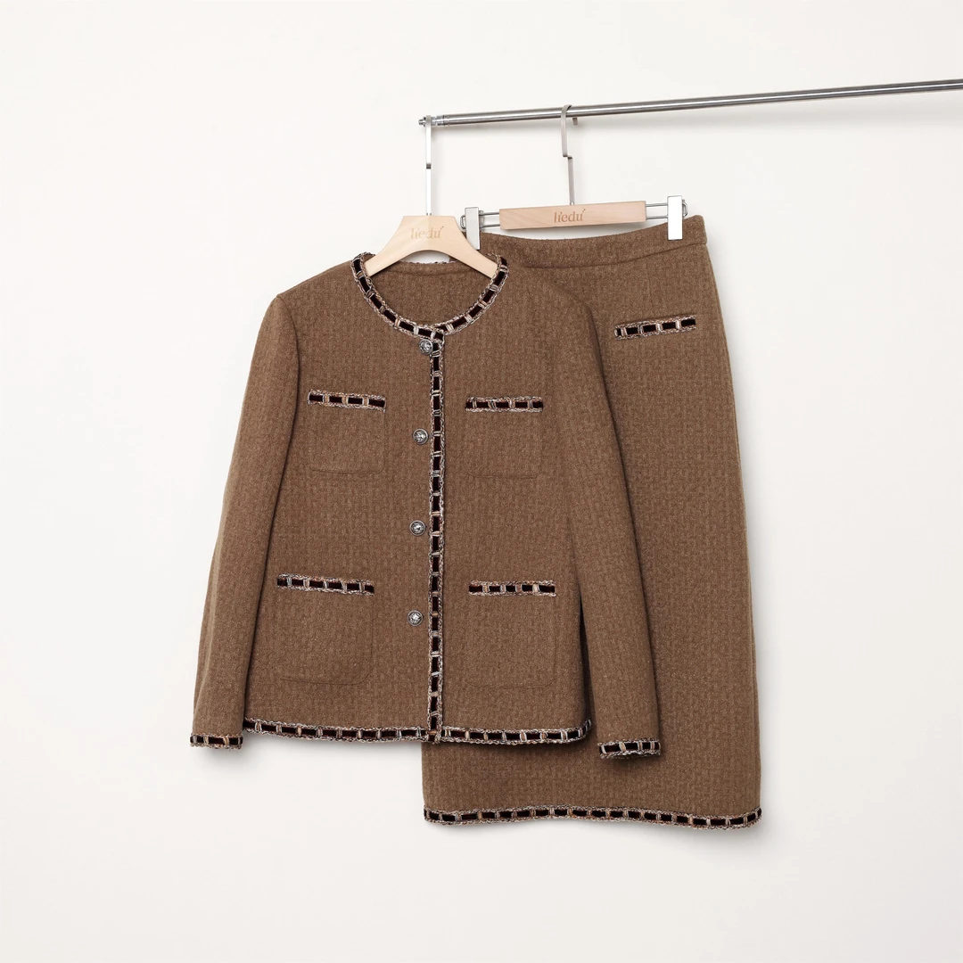 QC杨杨裂渡【焦糖拿铁】微胖大码女装小香风休闲套装ZY309L18/65