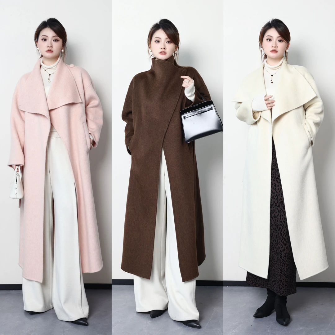 QC杨杨【初雪】微胖大码女装冬气质设计感双面尼大衣ZY412L52