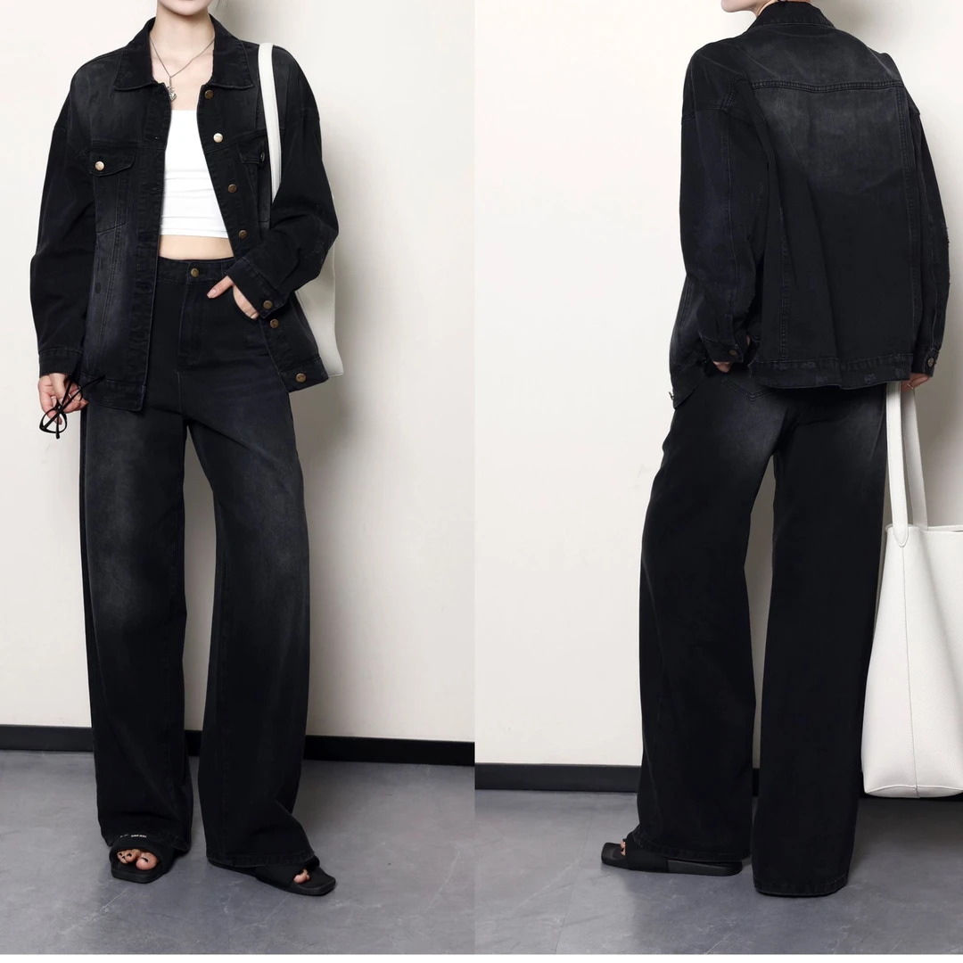 QC杨杨【潮流狙击】微胖大码女秋百搭牛仔外套+裤子 ZY401Q25/4