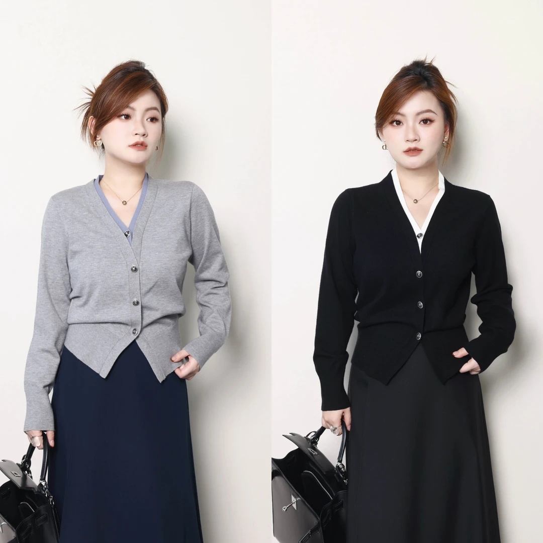 QC杨杨【秋日情书】微胖大码女秋气质撞色假两件针织衫ZY407L80