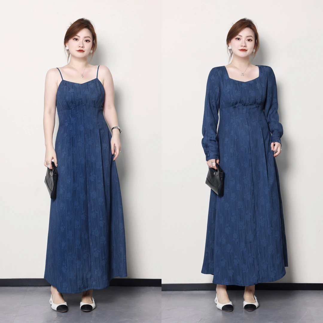 QC杨杨【迷雾柏林】微胖大码女装早秋优雅立体提花连衣裙ZY407L20