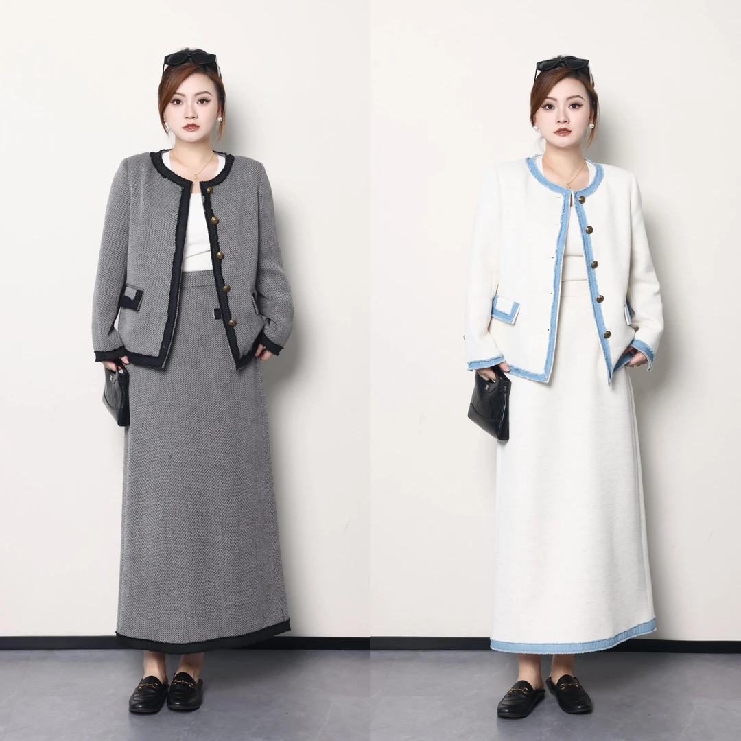 QC杨杨【月光手札】微胖大码女装秋宽松显瘦小香风套装ZY408L20